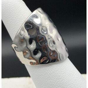 Fashion Ring Unisex Size 6 Hammered Silver Tone Wide Band Flared Shank